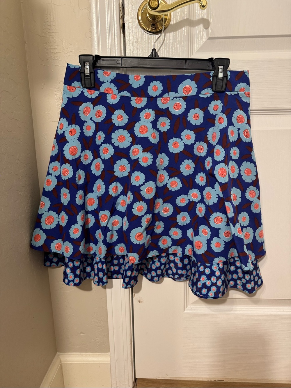 kate spade Blue Floral A-Line Skirt with Coral Centers